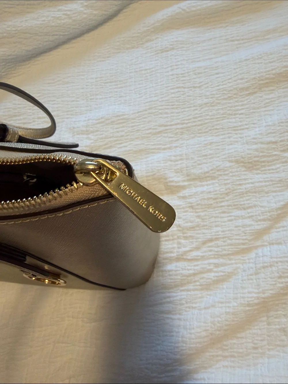 Michael Kors Metallic Champagne Leather Tote with MK Charm
